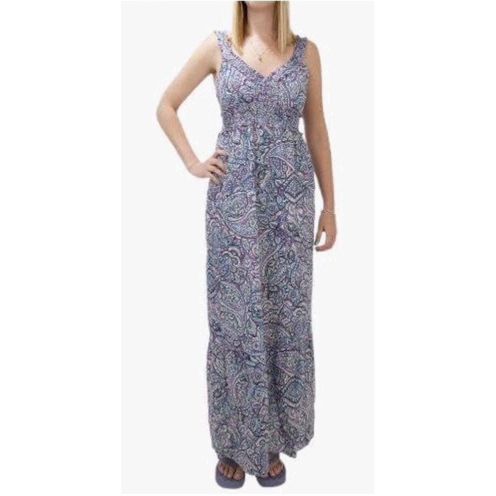 AGB Precious Purple Paisley Maxi Cotton Dress Sleeveless Lined Size 14